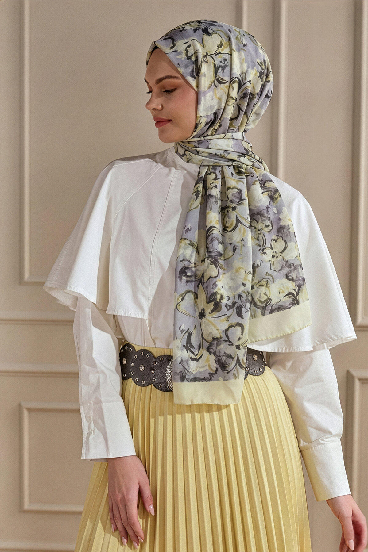 Sarı Pamuk Esintisi Desen Kraş Şal