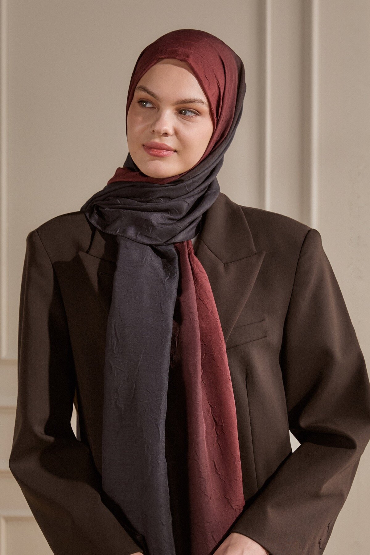 Bordo Degrade Desen Kraş Şal