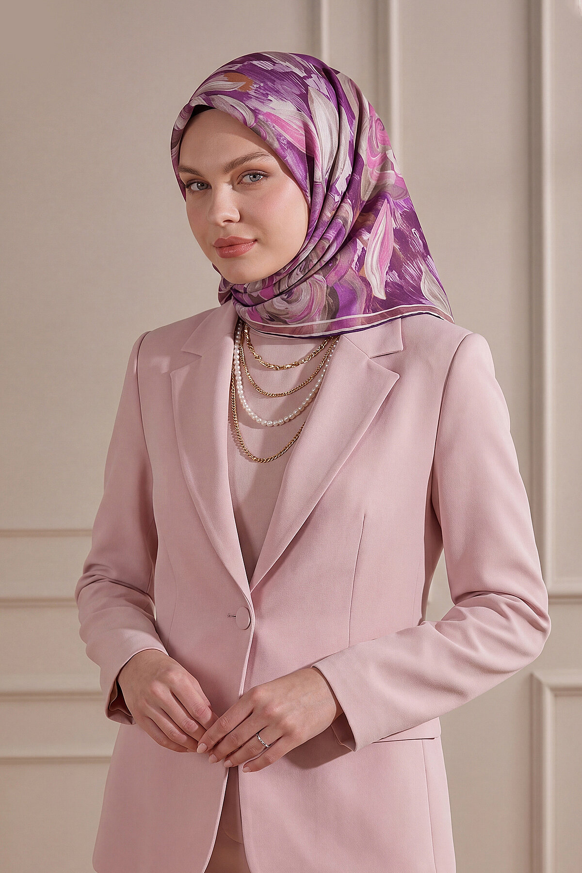 Mor Gül Sanat Bahçesi Desen Organik Eşarp