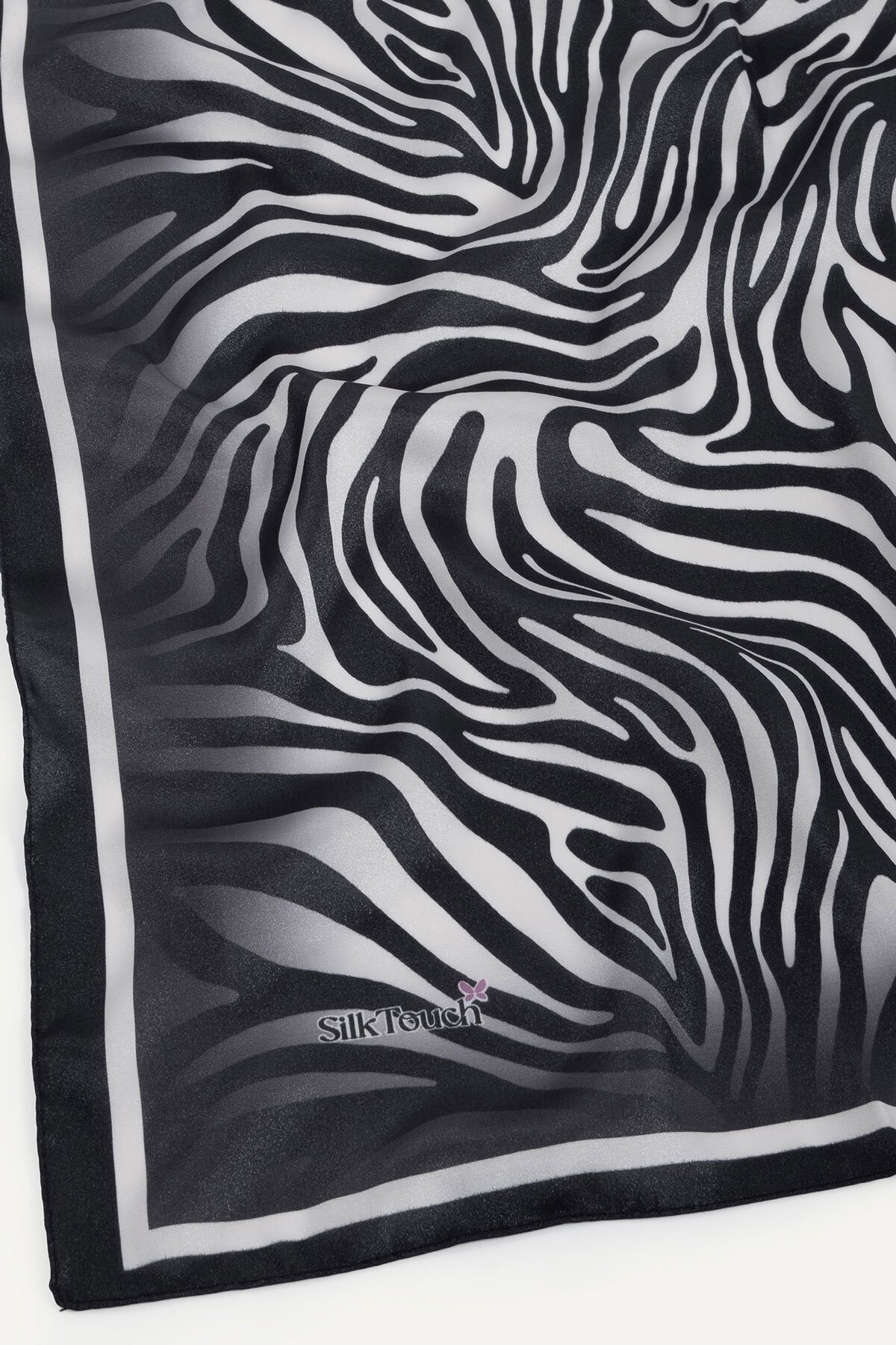 Siyah Zebra Desen Kristal Eşarp