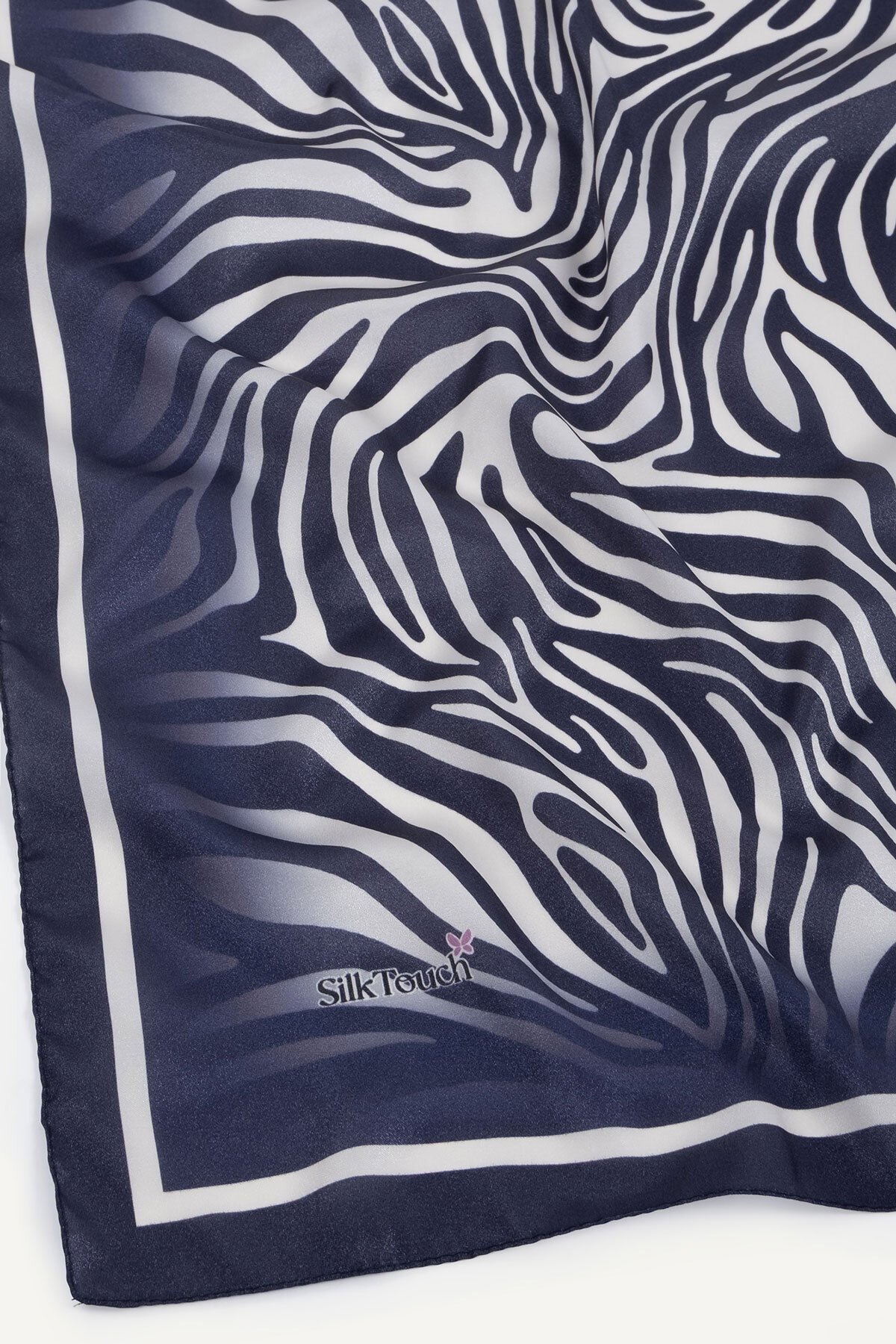 Lacivert Zebra Desen Kristal Eşarp