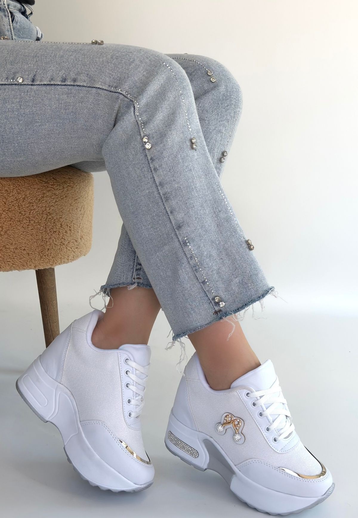 Wody Beyaz Cilt Simli Bağcıklı Spor Ayakkabı