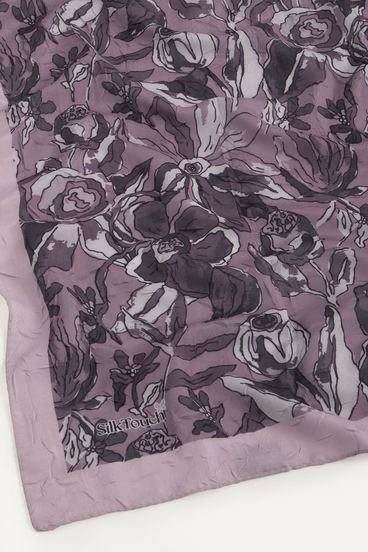 Lila Vintage Flora Desen Kraş Eşarp