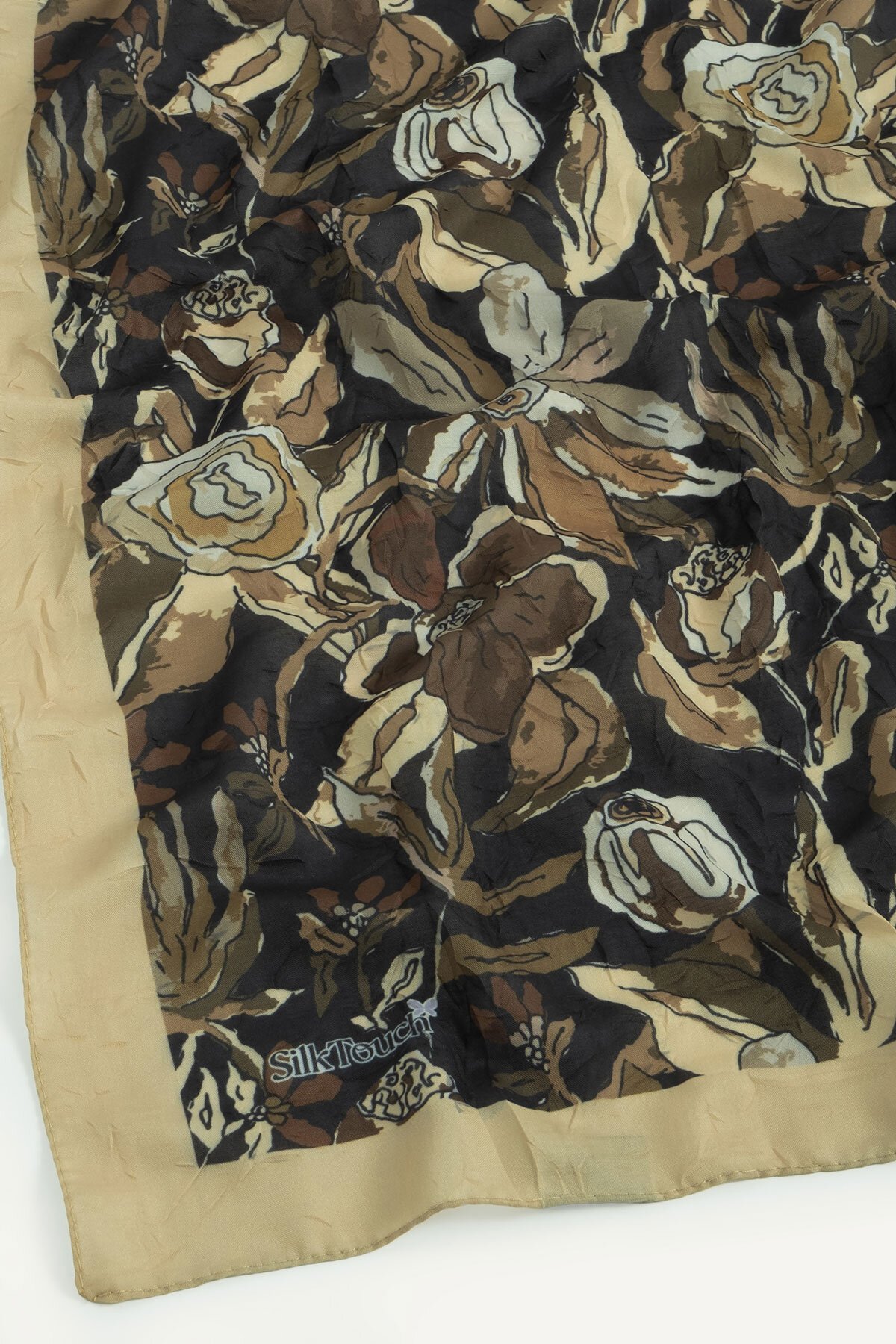 Gold-Siyah Vintage Flora Desen Kraş Eşarp