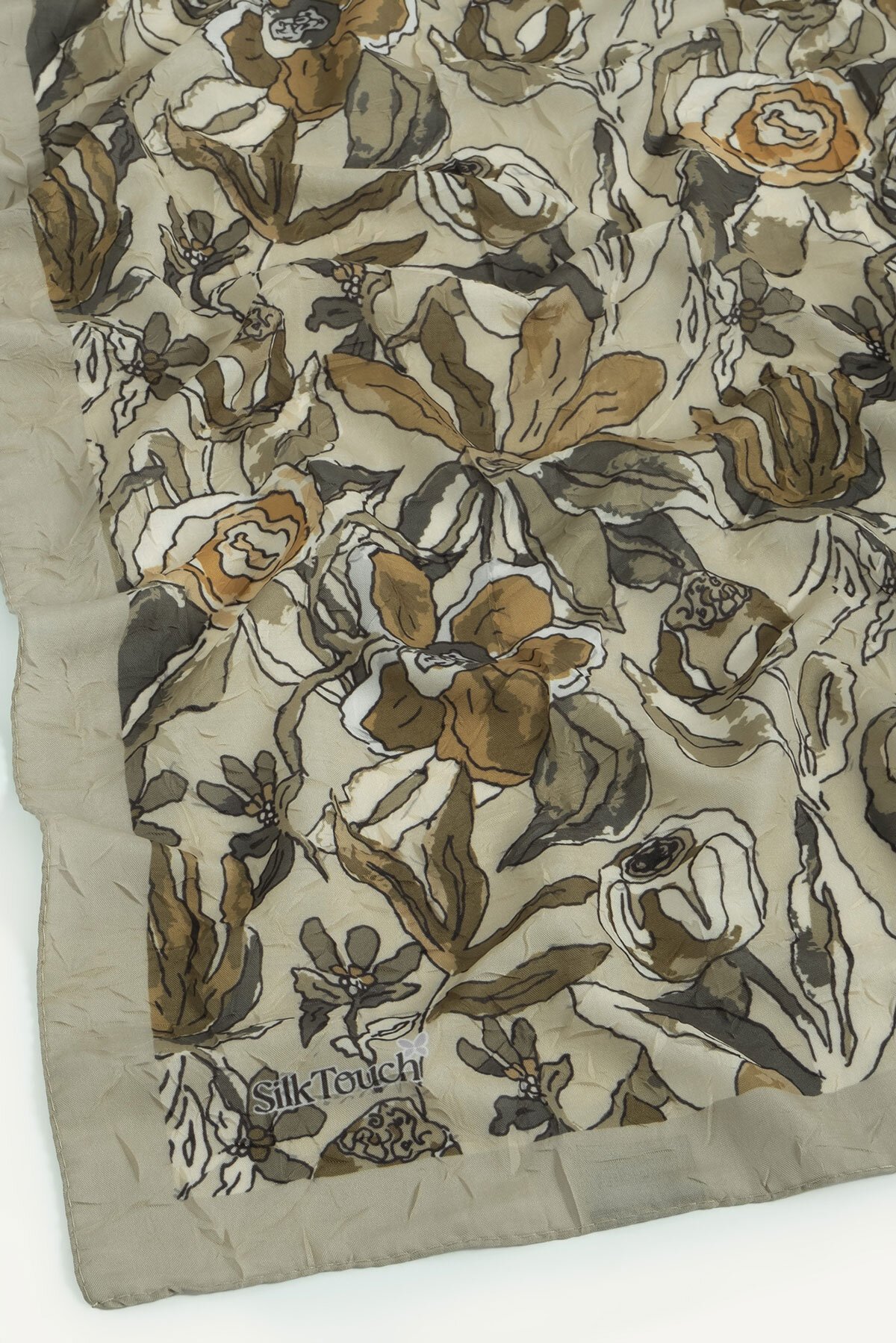 Bej Vintage Flora Desen Kraş Eşarp