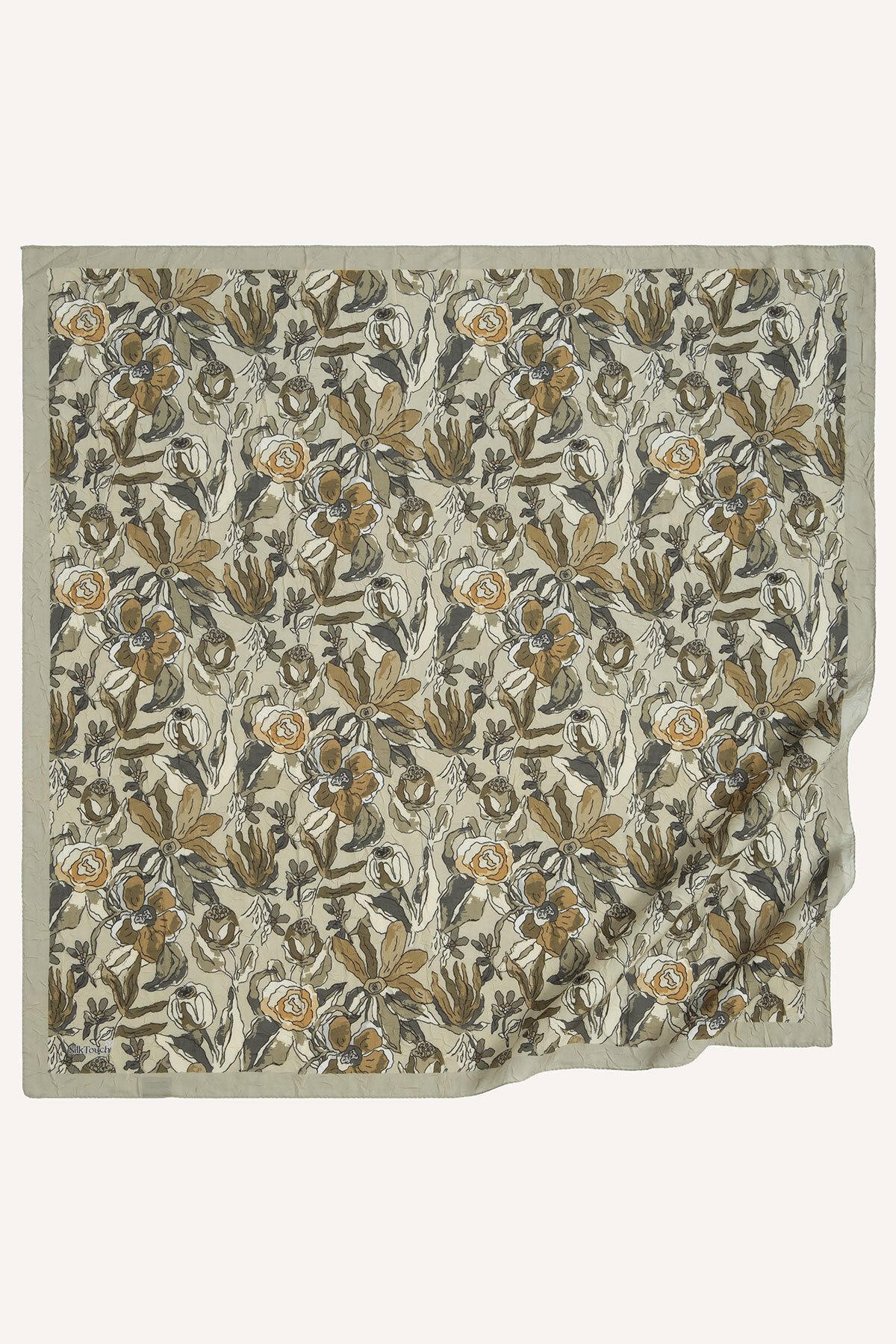 Bej Vintage Flora Desen Kraş Eşarp