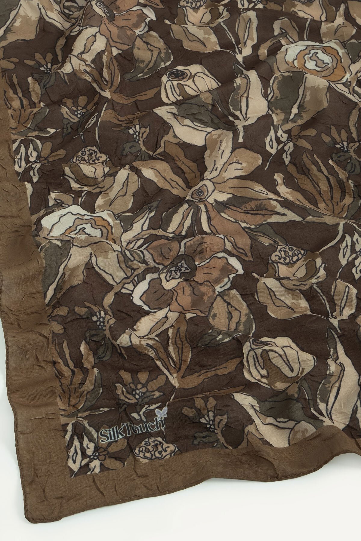 Çikolata Vintage Flora Desen Kraş Eşarp
