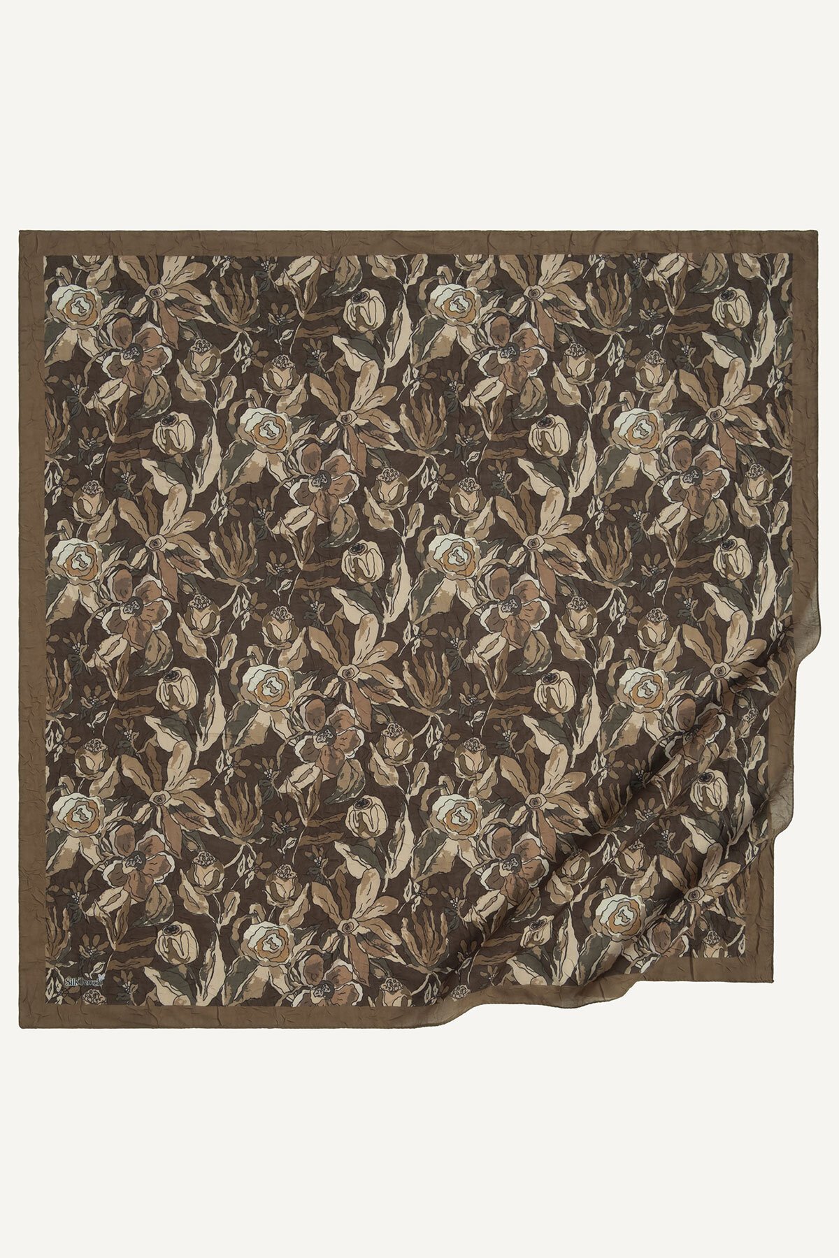 Çikolata Vintage Flora Desen Kraş Eşarp