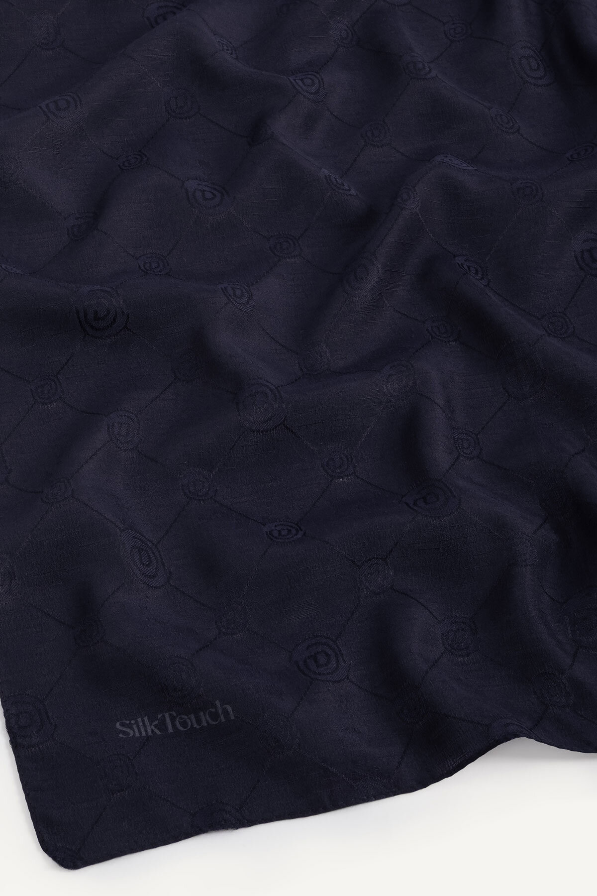 Lacivert Monogram Desen Mercan Eşarp