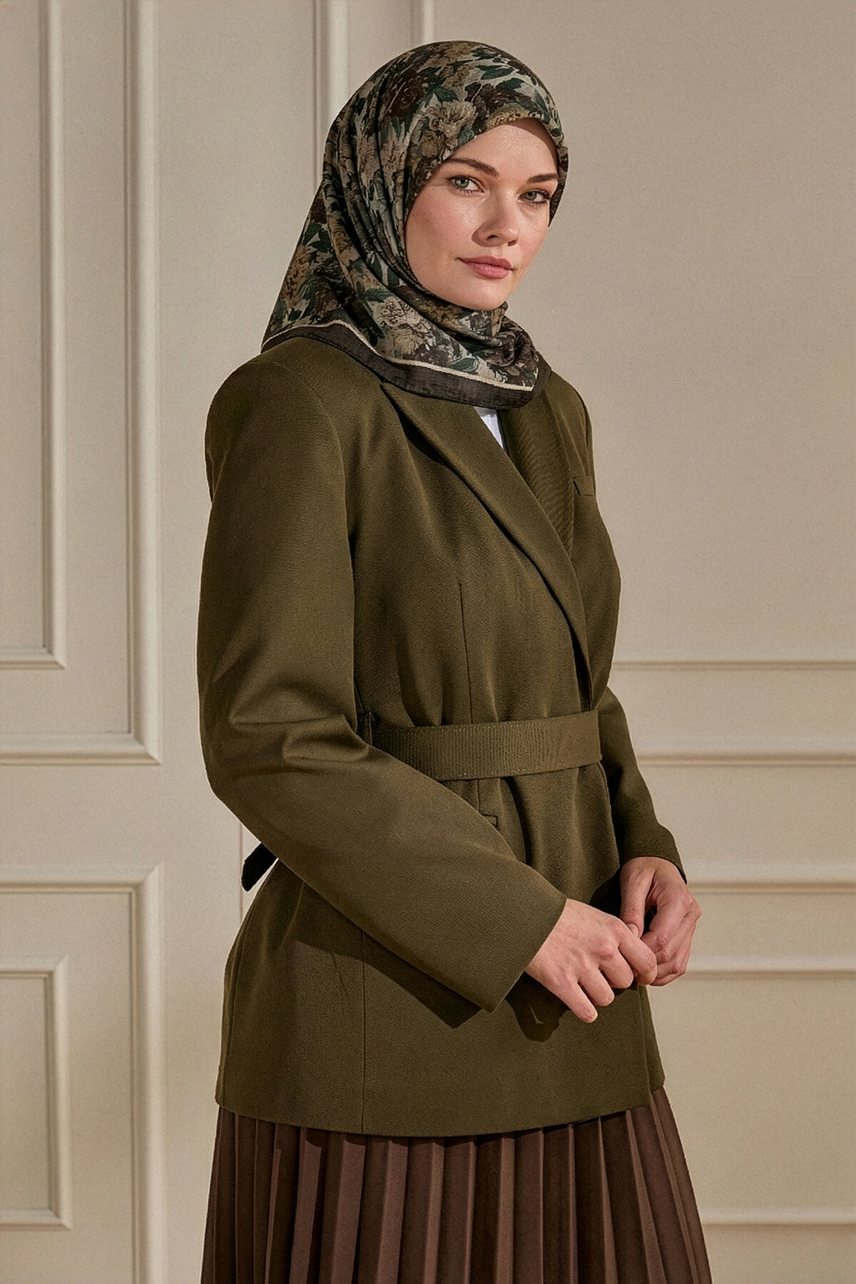 Toprak Gece Çiçeği Desenli Müslin Eşarp