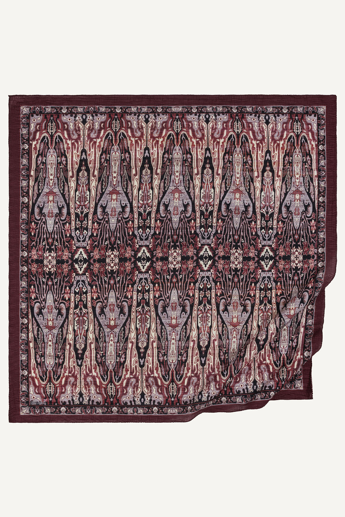 Bordo Miras Desenli Müslin Eşarp