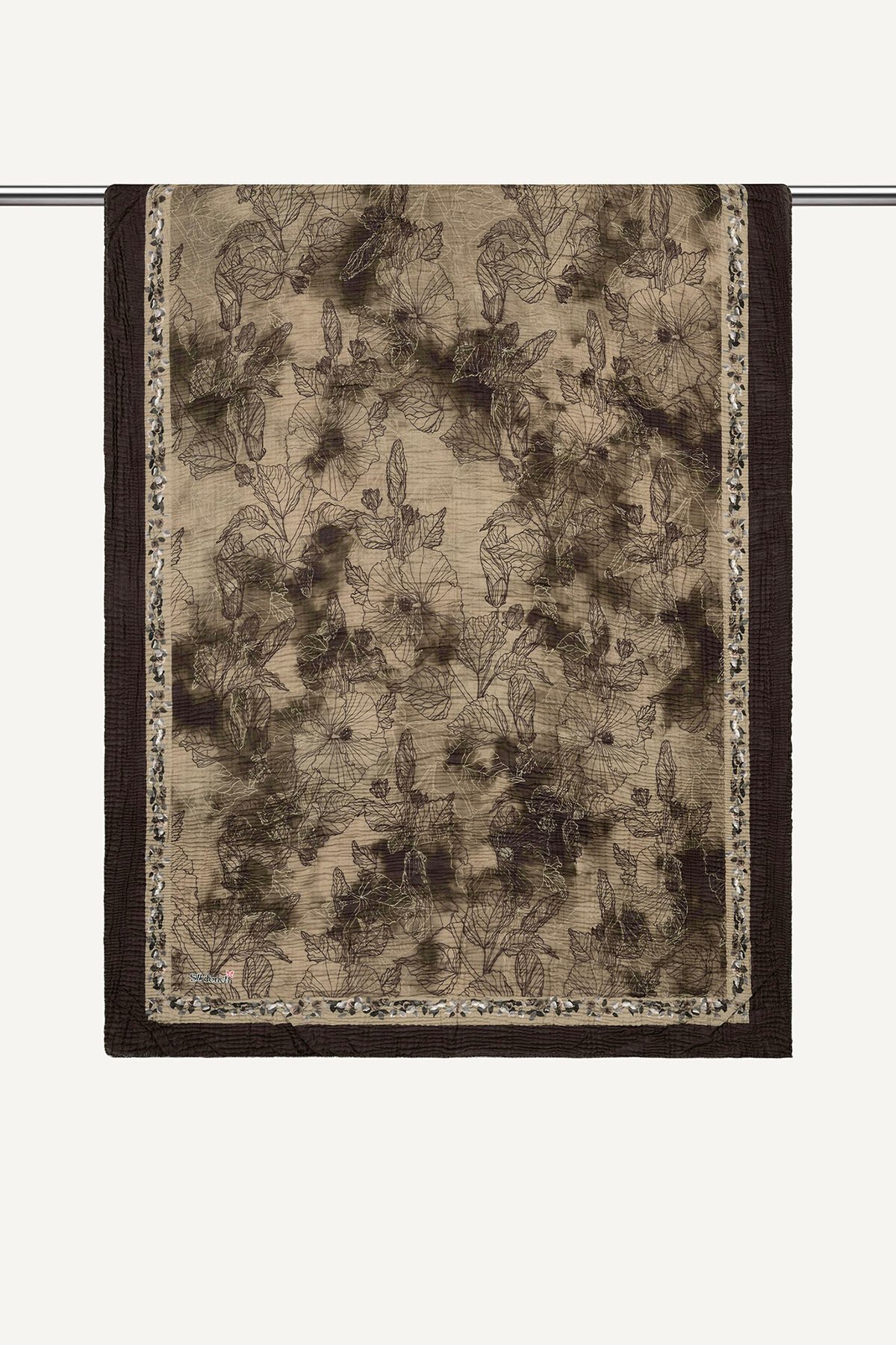 Acı Kahve Vintage Garden Desenli Müslin Şal