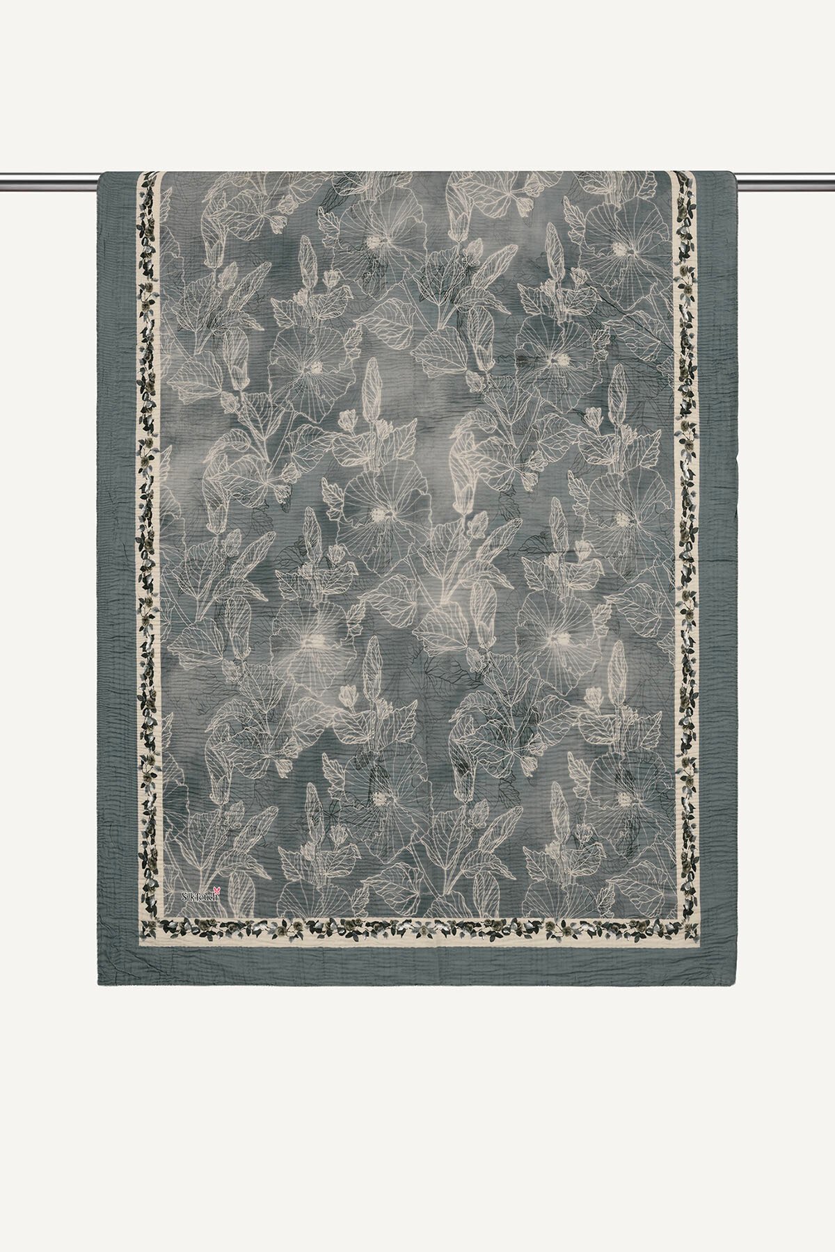Gri Vintage Garden Desenli Müslin Şal
