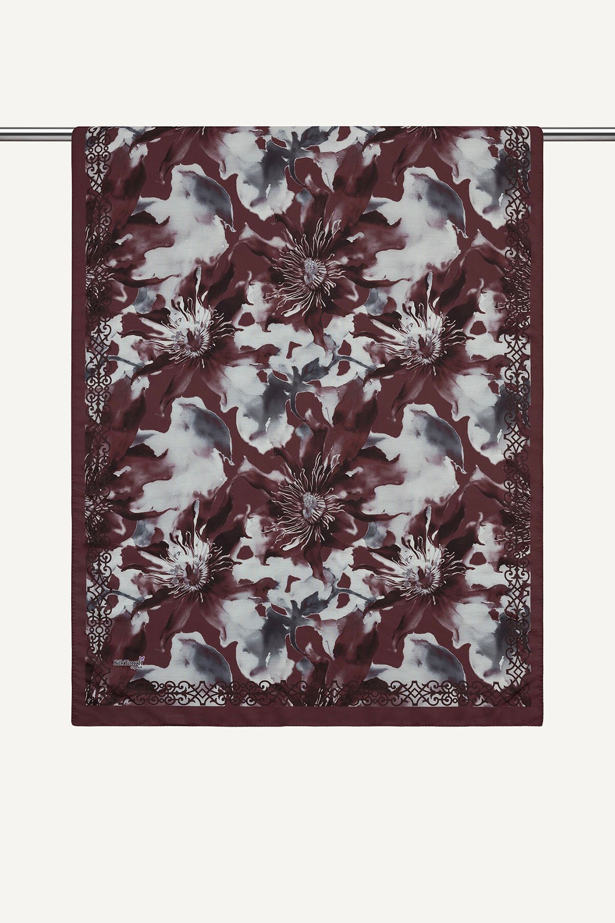 Bordo Tomurcuk Desenli Organik Şal
