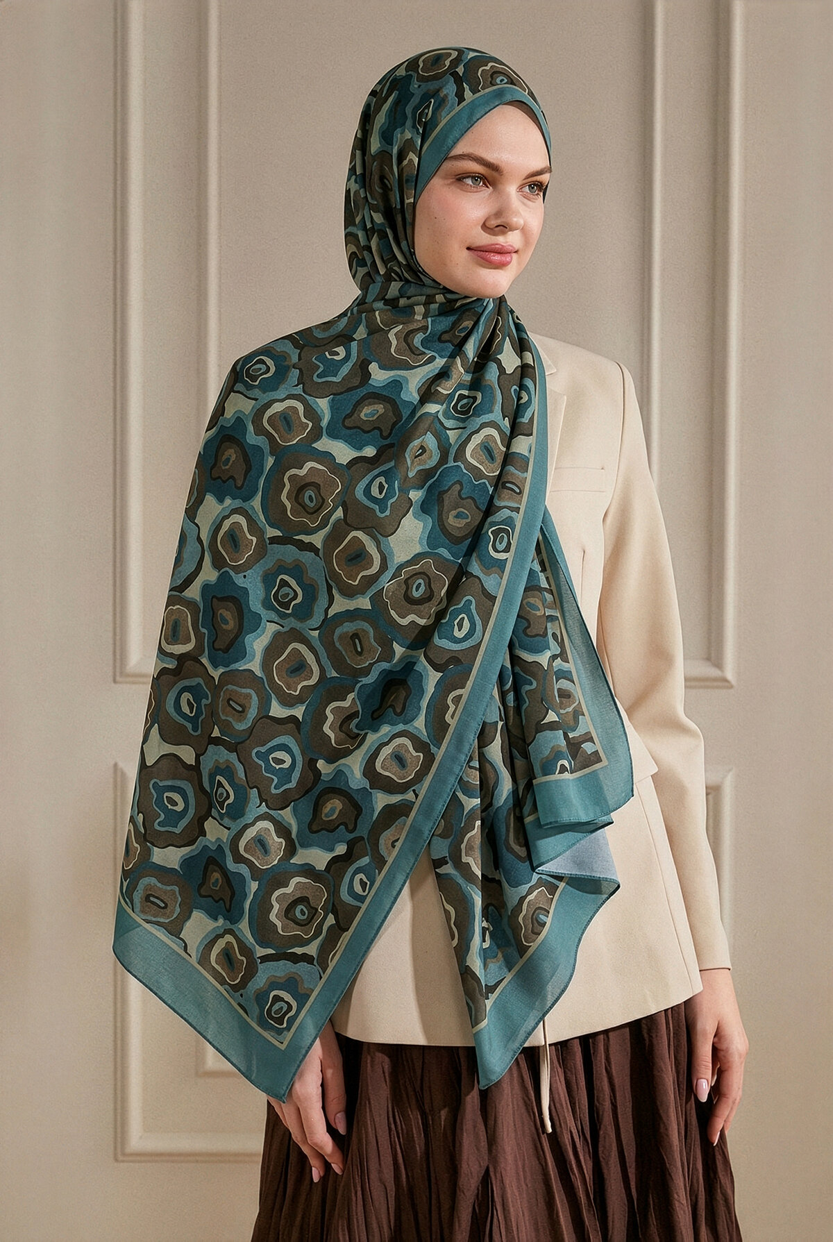 Mavi Pattern Desenli Organik Şal