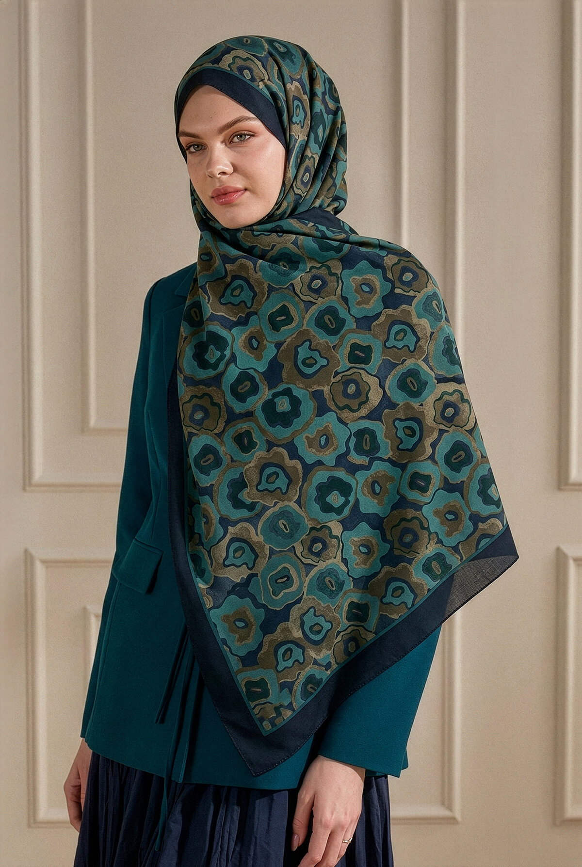 Turkuaz Pattern Desenli Organik Şal