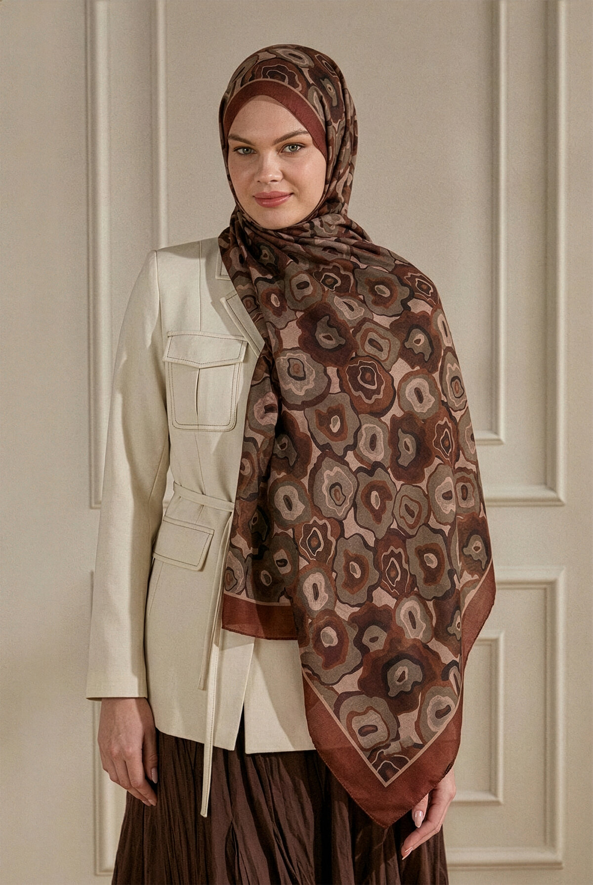 Turuncu Pattern Desenli Organik Şal