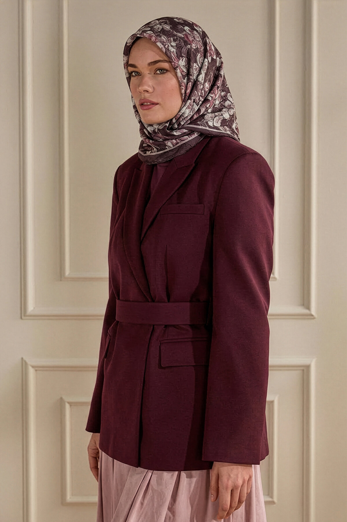 Pembe Bahar Esintisi Desen Kraş Eşarp