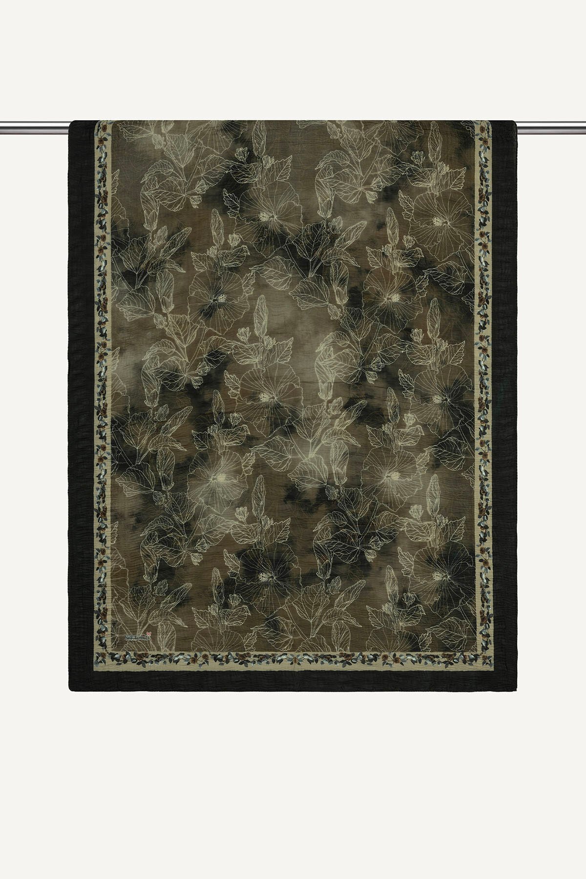 Siyah Gold Vintage Garden Desenli Müslin Şal