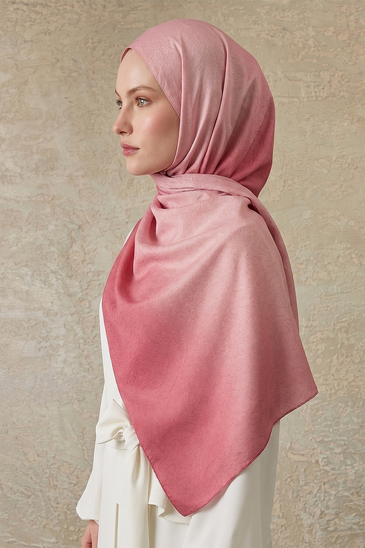 Pembe Degrade Desen Kraş Şal