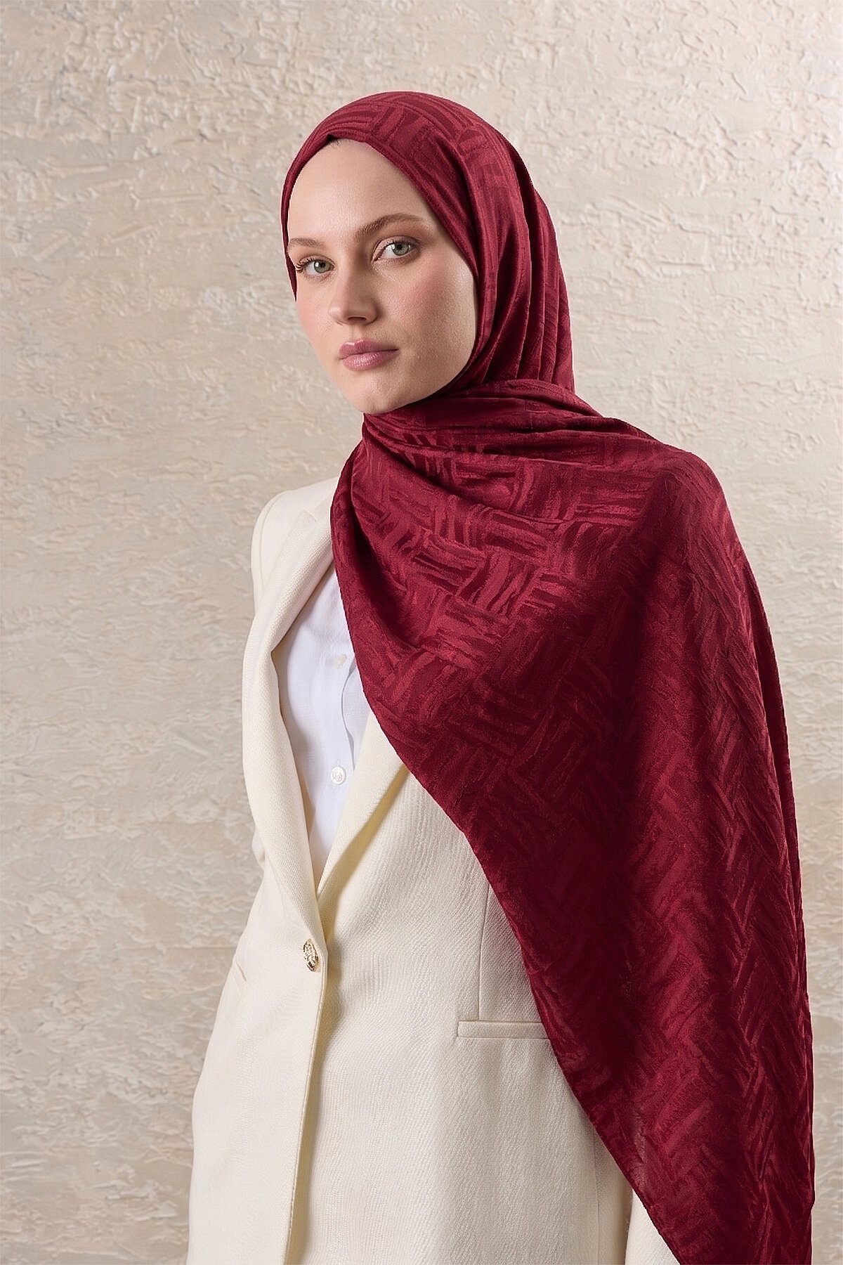 Bordo Mosaic Desen Ayrobin Jakar Şal