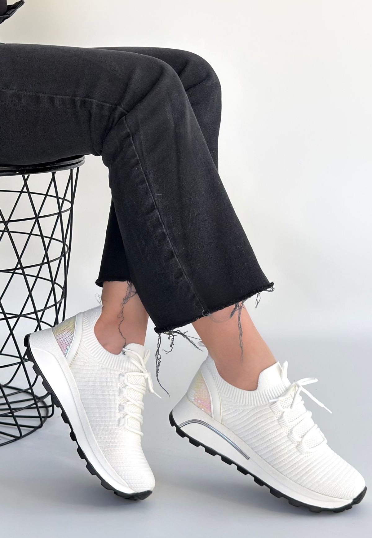 Feort Beyaz Triko Bağcıklı Spor Ayakkabı