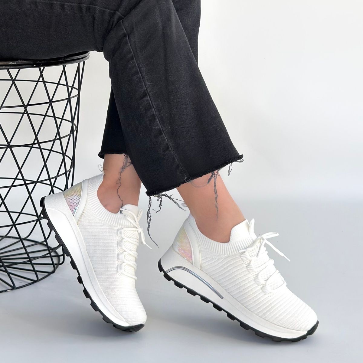 Feort Beyaz Triko Bağcıklı Spor Ayakkabı