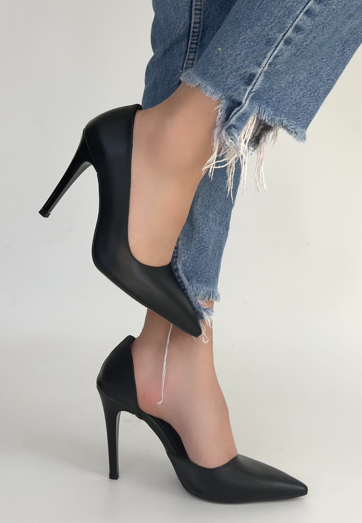 Pley Siyah Cilt Stiletto Ayakkabı