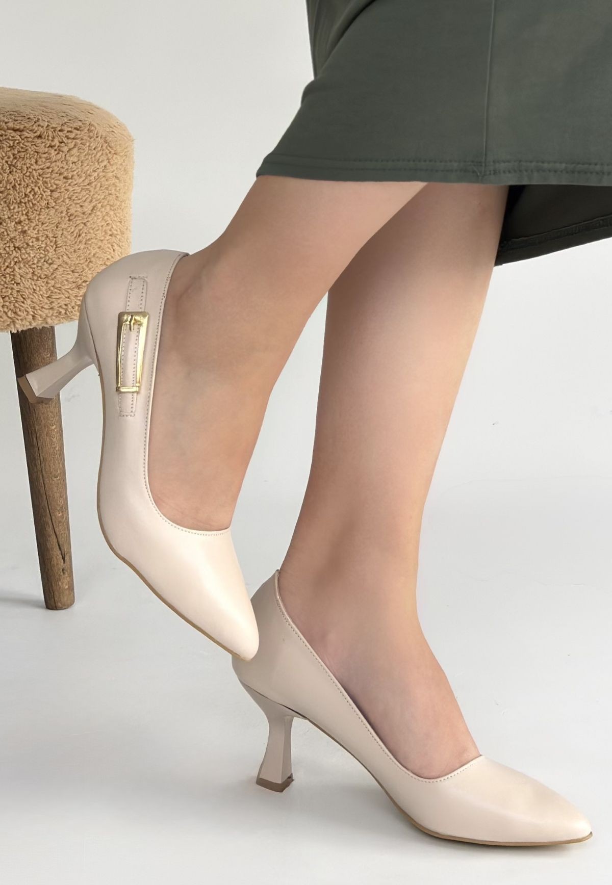 Yons Bej Cilt Topuklu Ayakkabı