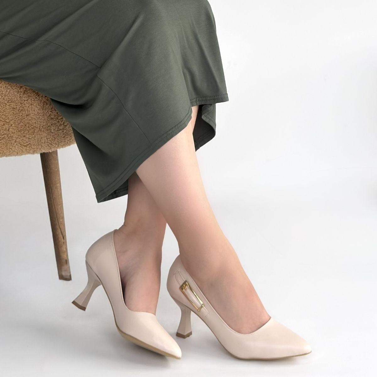 Yons Bej Cilt Topuklu Ayakkabı