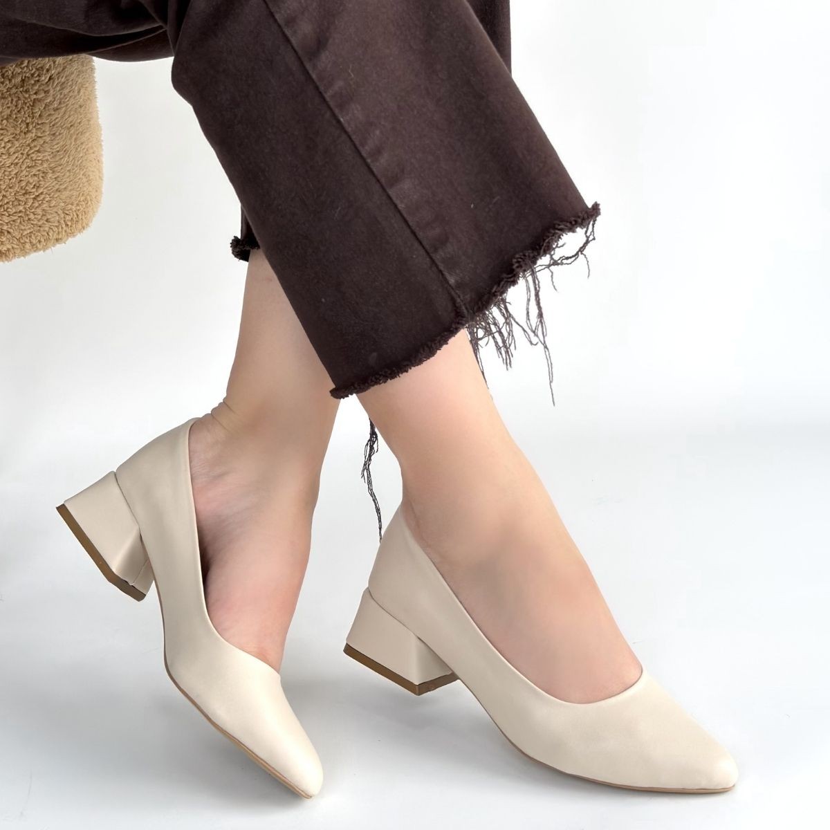 Desniy Bej Cilt Topuklu Ayakkabı