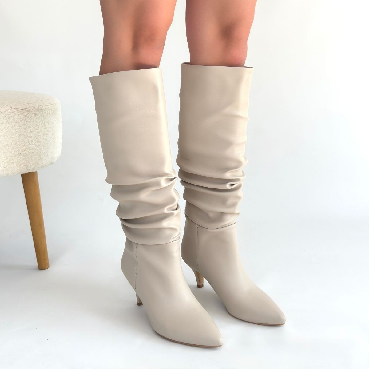 Zelya Bej Cilt Topuklu Çizme