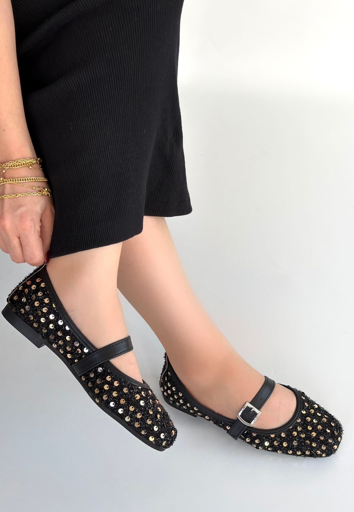 Moden Siyah Süet Babet Ayakkabı