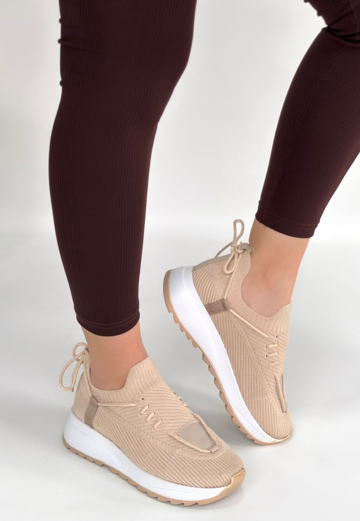 Renji Bej Triko Bağcıklı Spor Ayakkabı