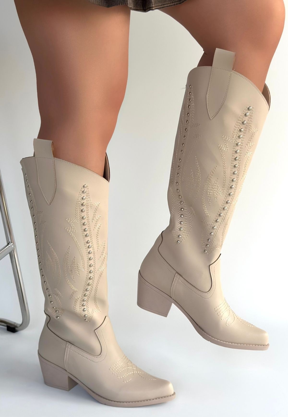 Meof Bej Cilt Topuklu Çizme