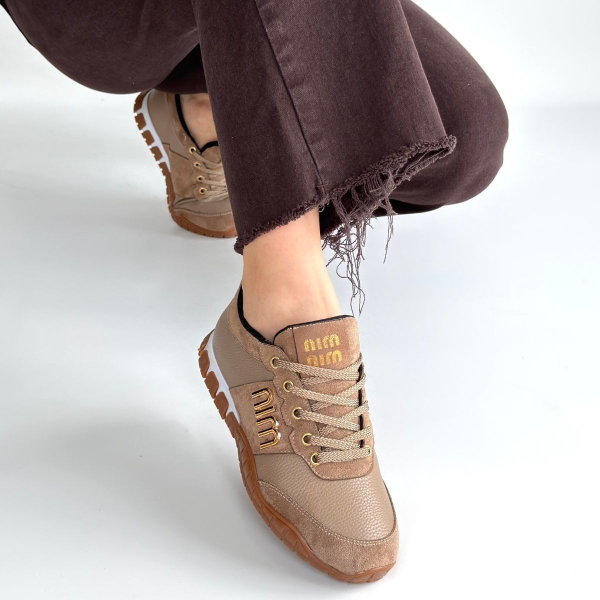 Marje Vizon Cilt Bağcıklı Spor Ayakkabı