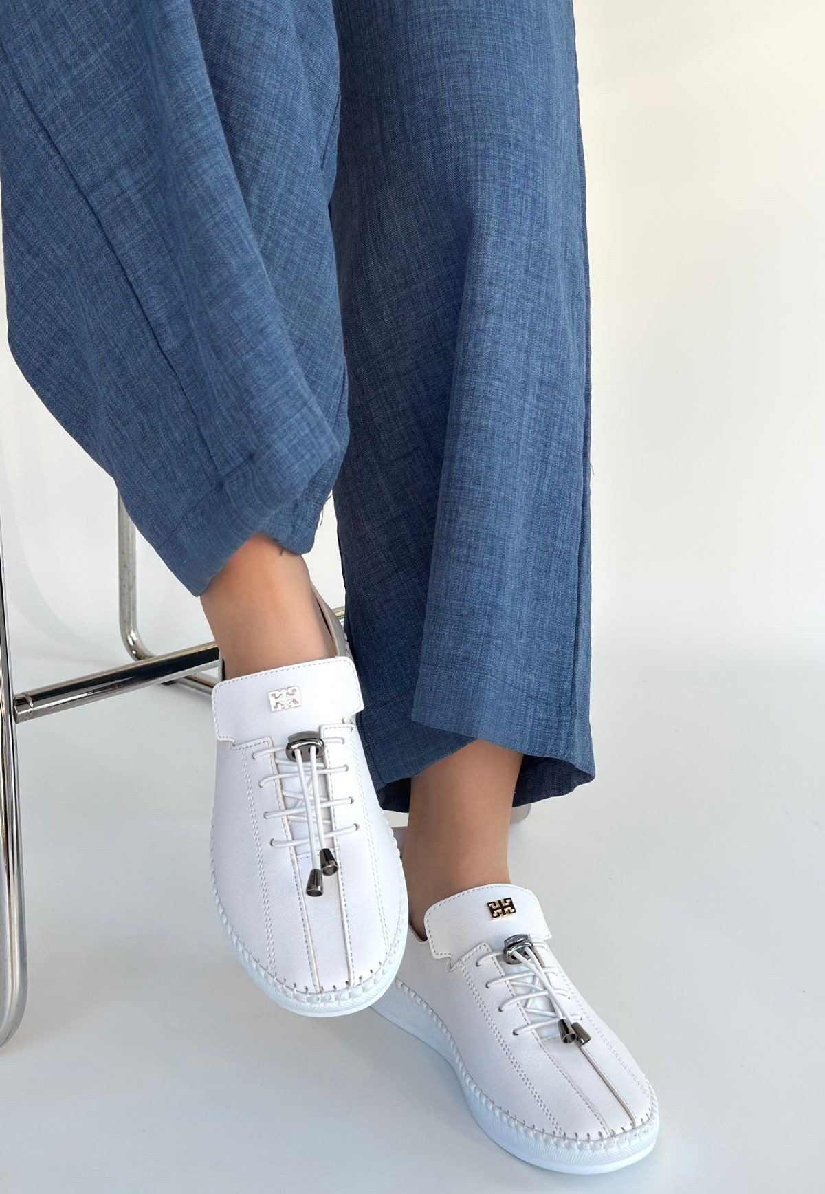 Warte Beyaz Deri Bağcıklı Spor Ayakkabı