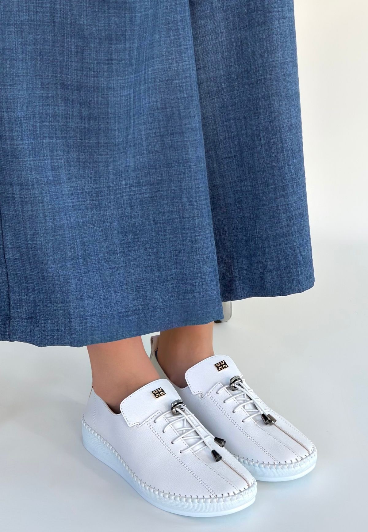 Warte Beyaz Deri Bağcıklı Spor Ayakkabı