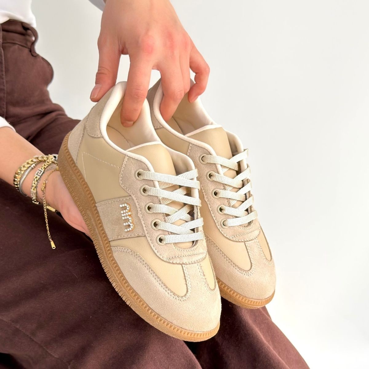 Lunga Bej Cilt Bağcıklı Spor Ayakkabı