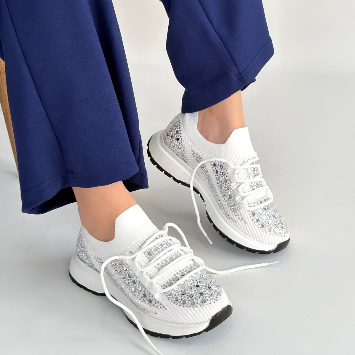 Ceas Beyaz Triko Bağcıklı Spor Ayakkabı