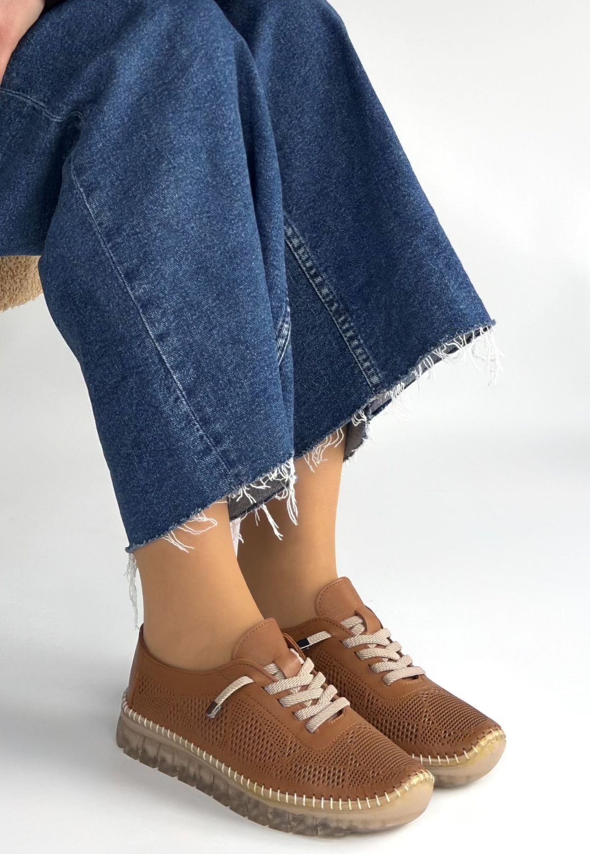 Merja Taba Deri Bağcıklı Spor Ayakkabı