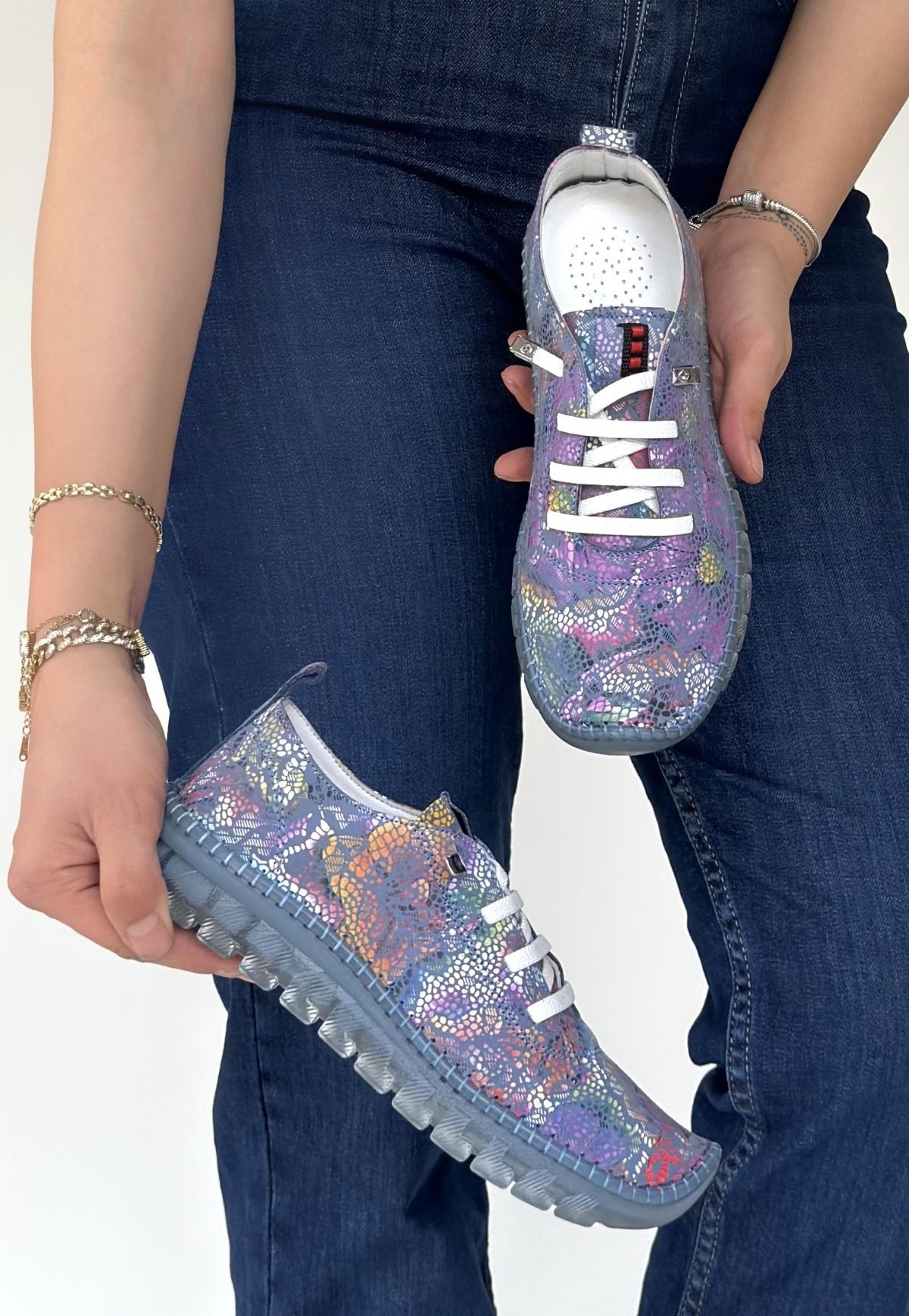 Kinte Mor Desenli Deri Bağcıklı Spor Ayakkabı