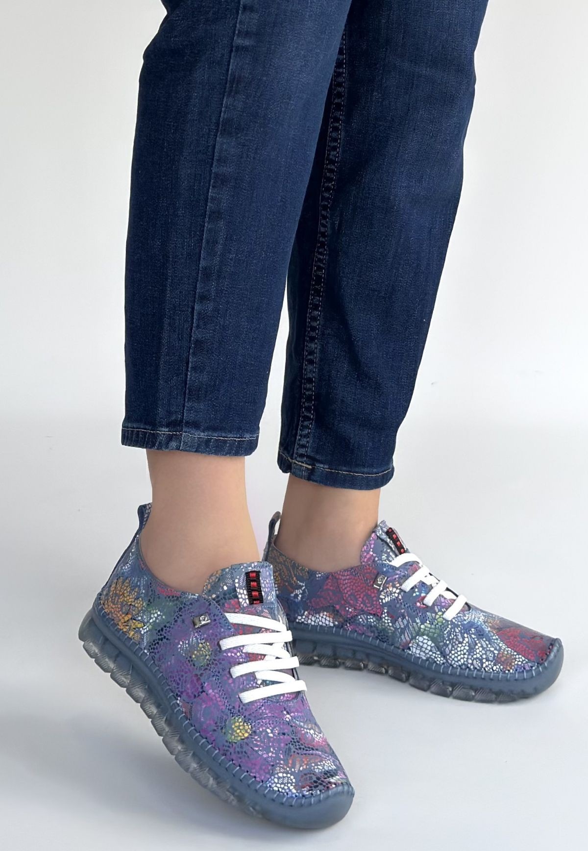 Kinte Mor Desenli Deri Bağcıklı Spor Ayakkabı