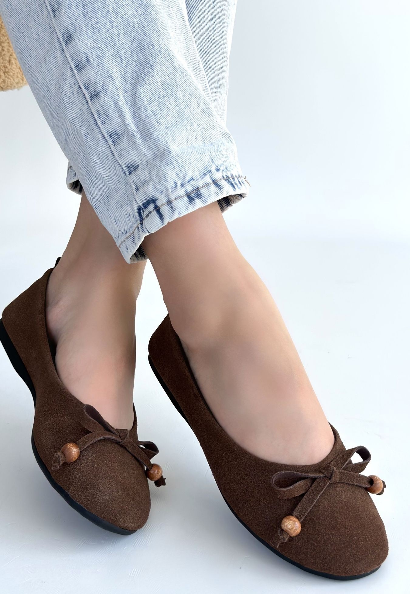 Cear Kahverengi Deri Tozu Süet Babet Ayakkabı