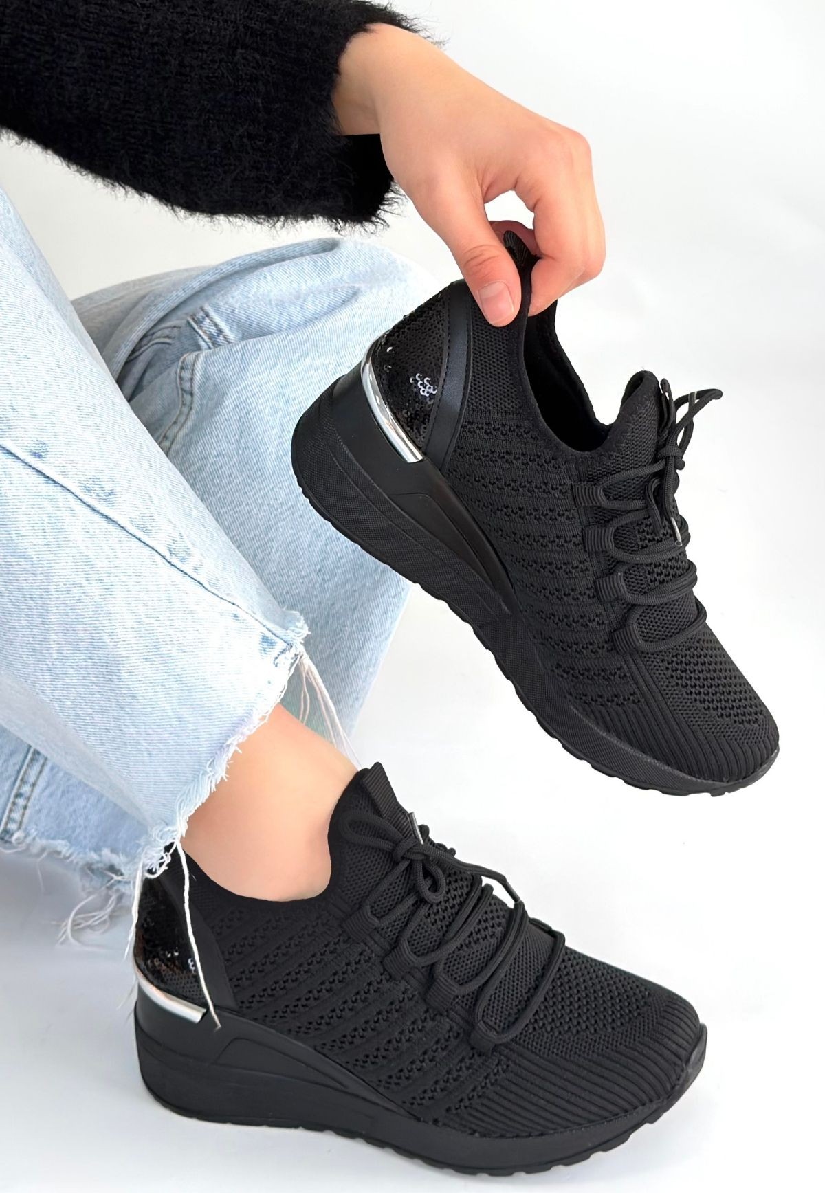 Weor Siyah Triko Bağcıklı Spor Ayakkabı