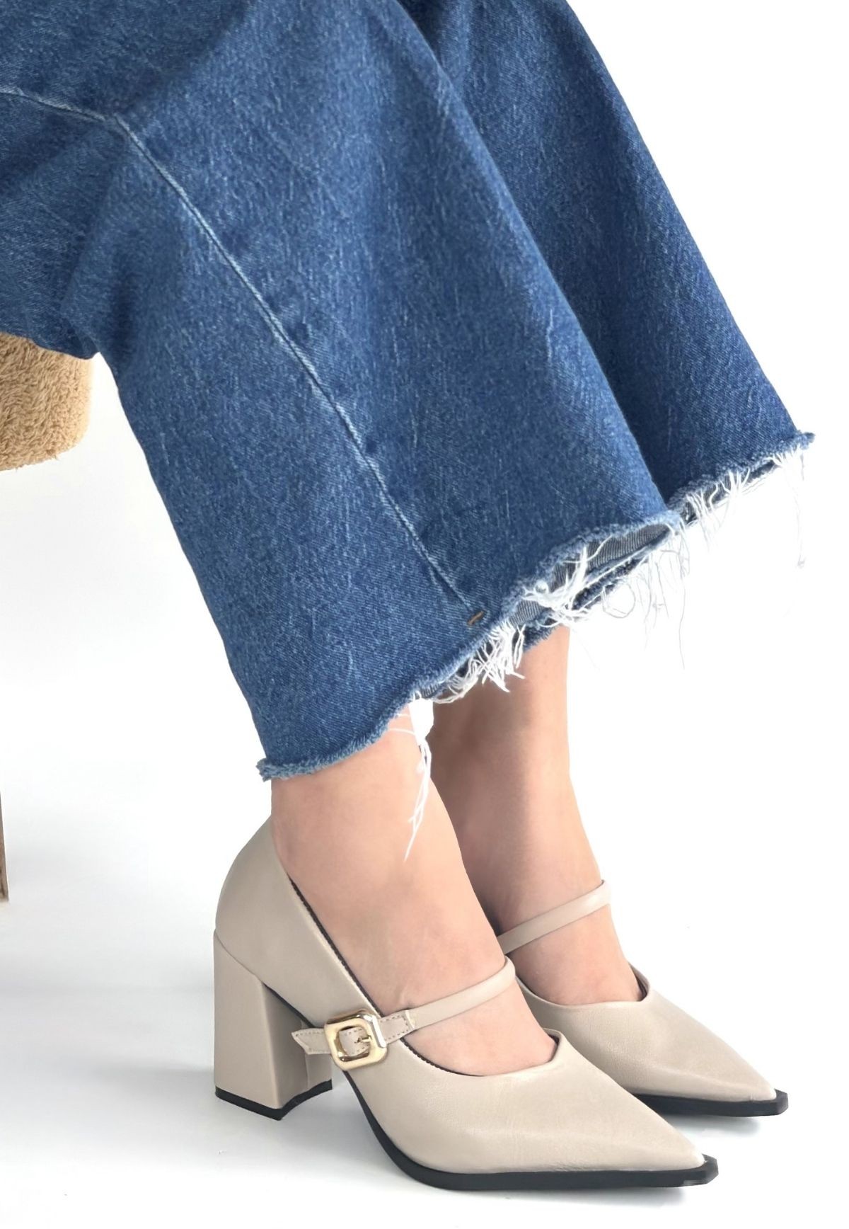 Nıvra Bej Cilt Topuklu Ayakkabı